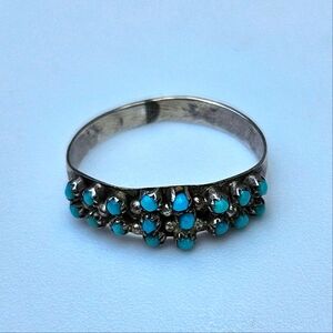Vintage Sterling Silver Turquoise Needlepoint Ring Size 6.75 Native Southwest